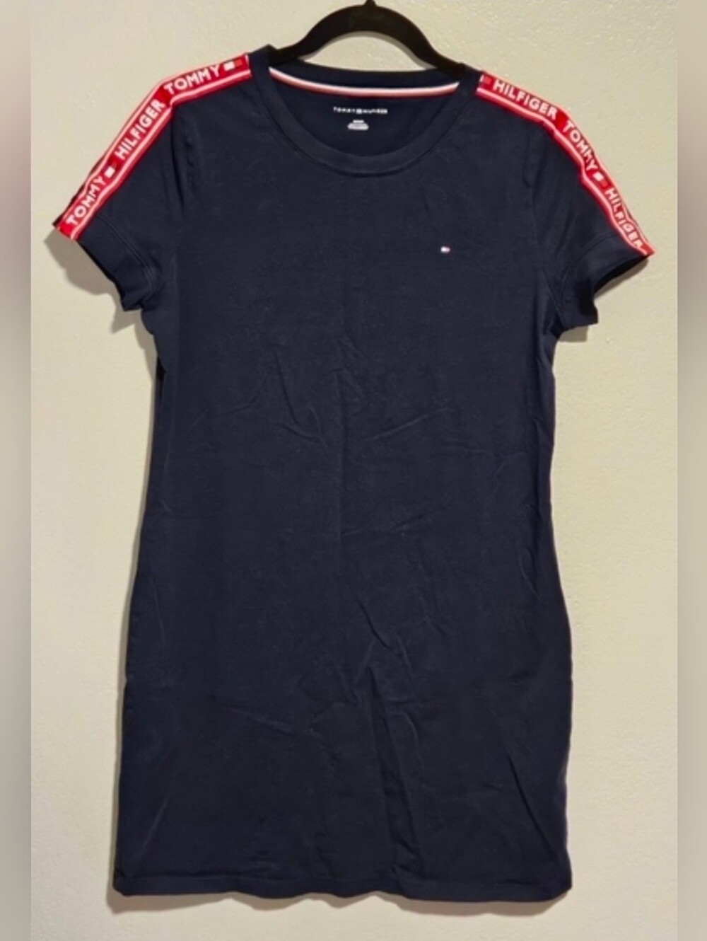 Tommy Hilfiger Navy Dress with Red Logo Sleeves size Medium - Picture 8 of 8